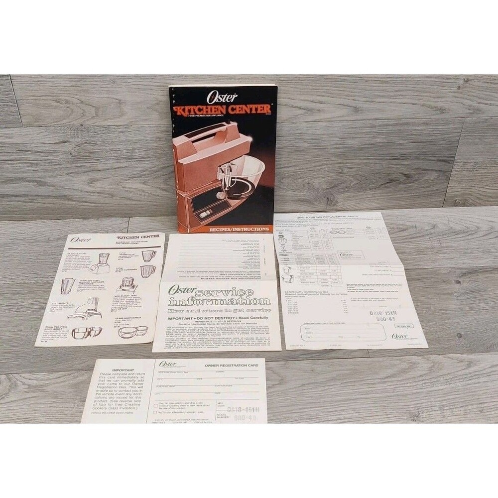 1985 Oster Kitchen Center Recipes/Instruction Owner's Manual Booklet Vintage